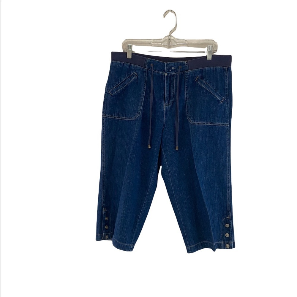 Living Planet Denim Capri Shorts – Cropped Elastic Waist Size 10 Casual Blue